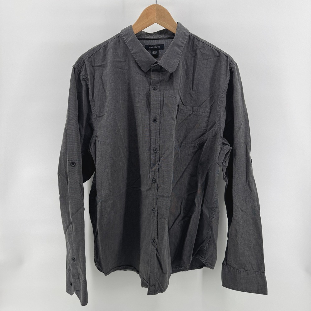 Structure Men's Gray Roll‎ Up Long Sleeve Button Down Shirt XL Cotton Blend